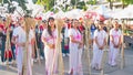 Karen girls wearing a traditional Karen shirt in the parade for promoted 46th Thailand National Games.